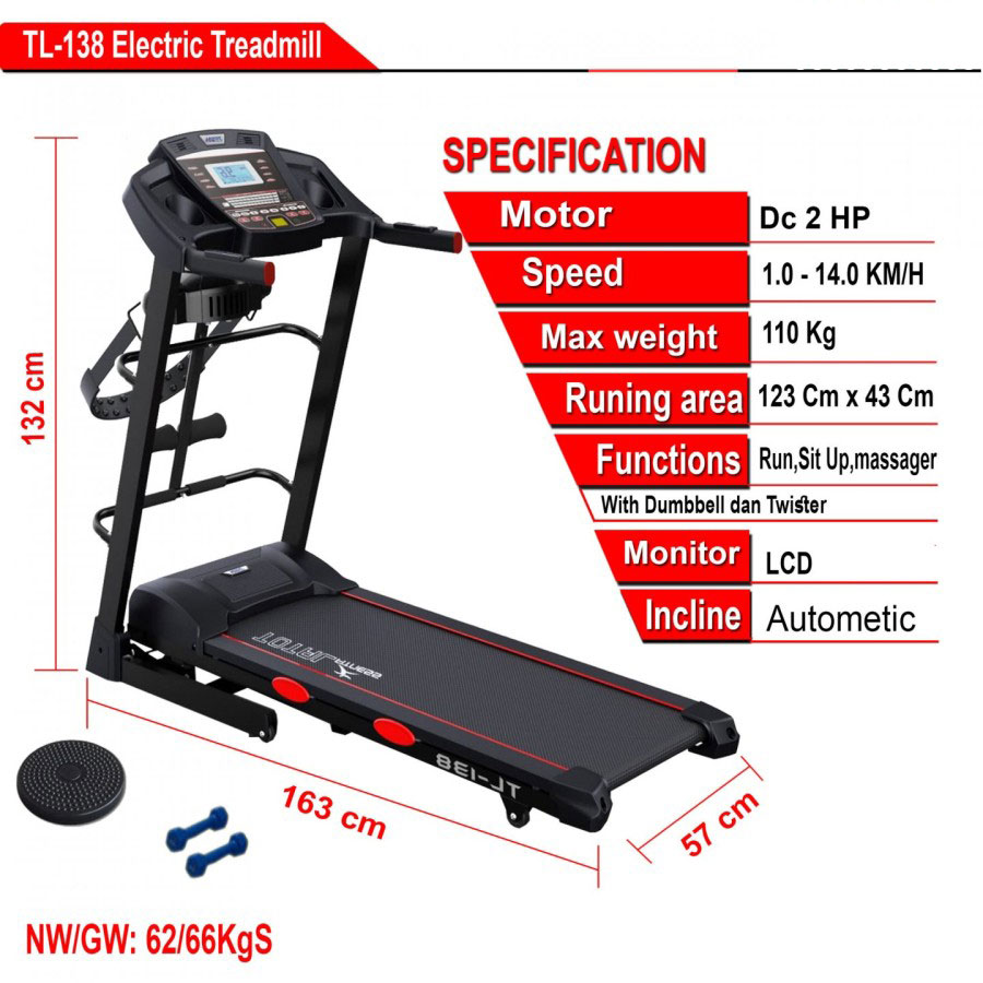 Treadmill Elektrik TL 138 Auto Incline